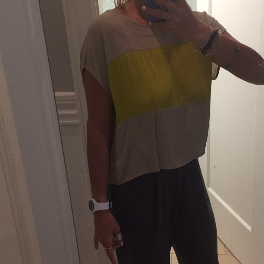 yellow striped flowy (casual yet fancy) shirt